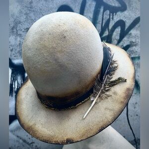 GYPSY Custom Upcycled Burned Distressed Open Crown Hat Size 7